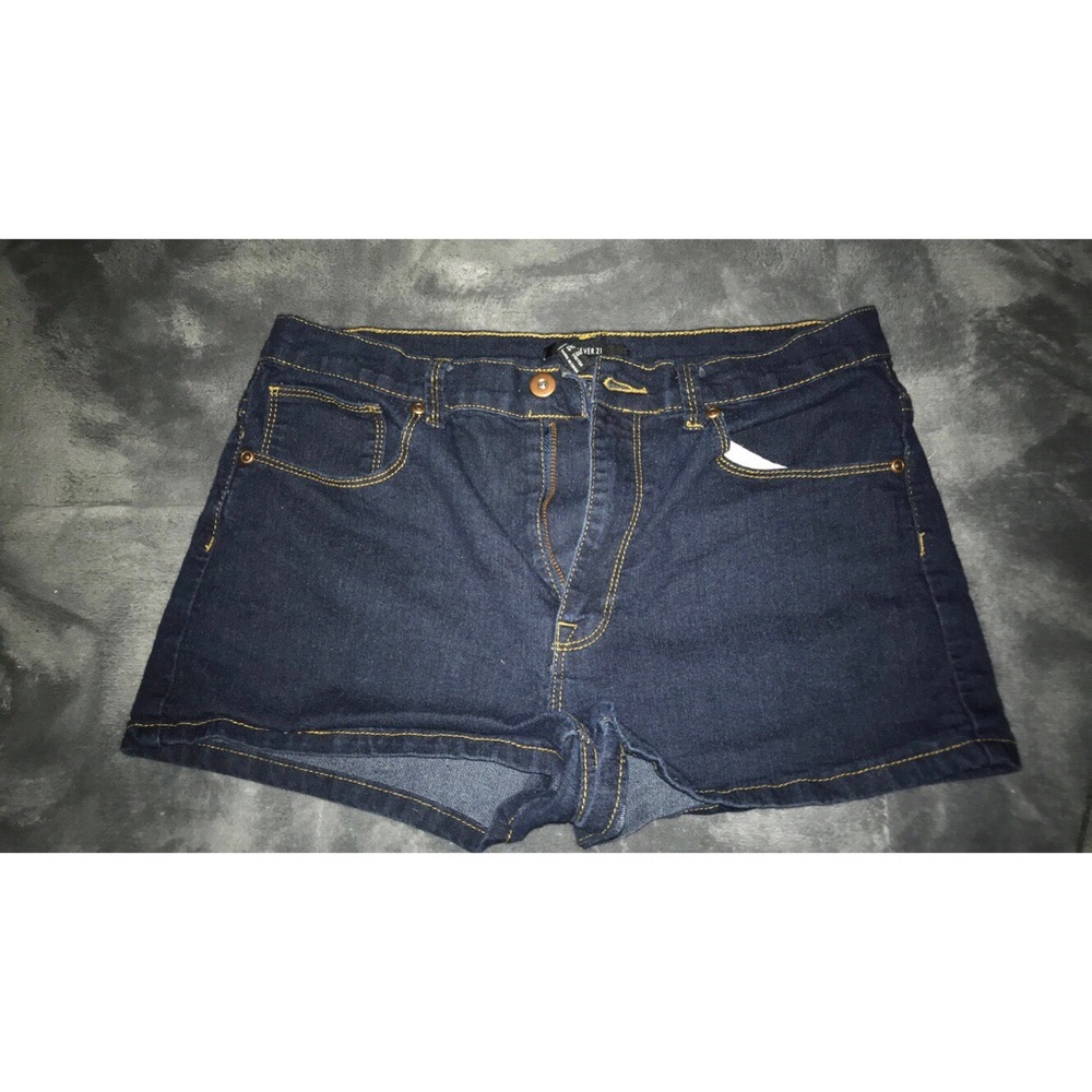 high waisted dark denim shorts